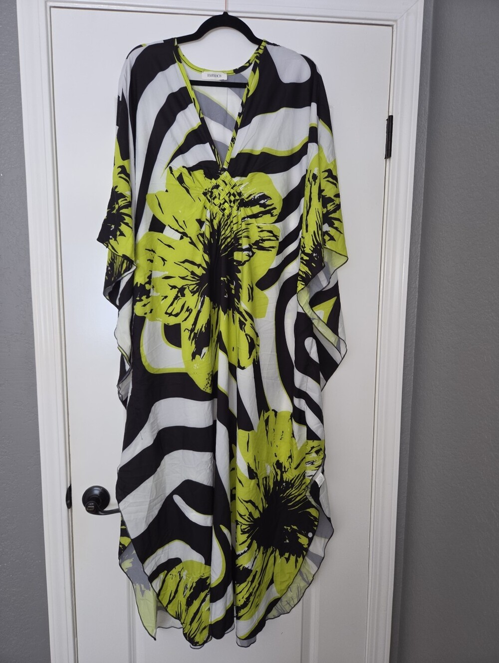 Tahari Lime Green & Black Floral Maxi Dress